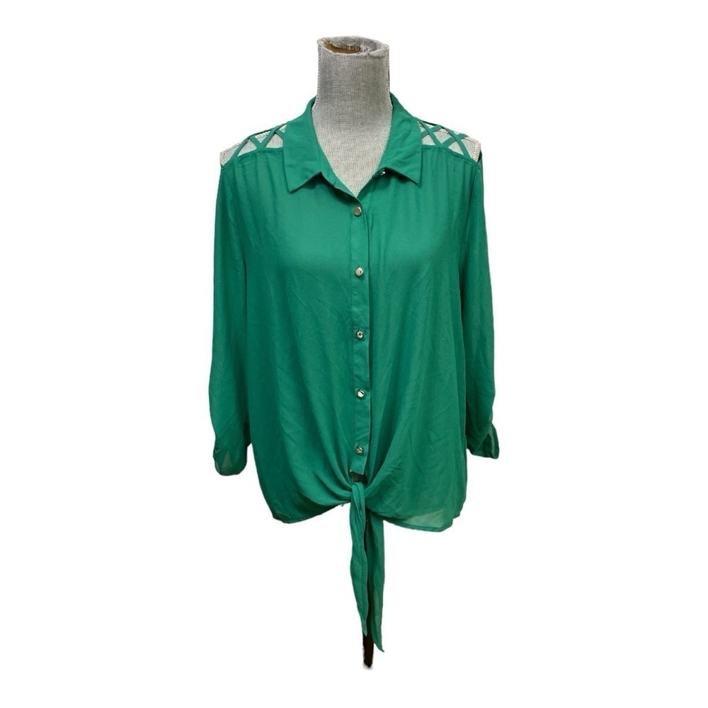 Excuse Me Miss Emerald Green button down and front tie Blouse size L